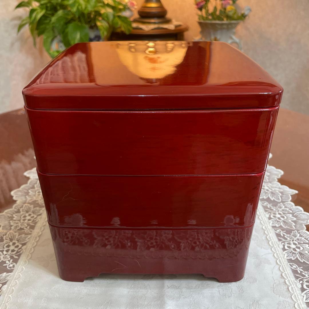 会津塗　うるし塗　天然木　三段重　重箱　未使用　シール付