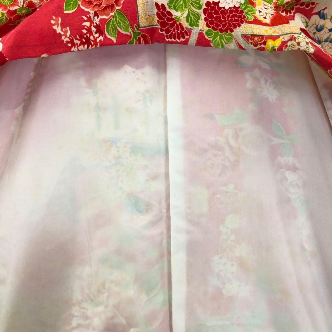 子供着物 十三詣り 花模様 鳥 紅赤色 CK-7375