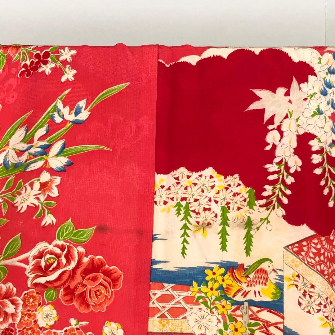 子供着物 十三詣り 花模様 鳥 紅赤色 CK-7375