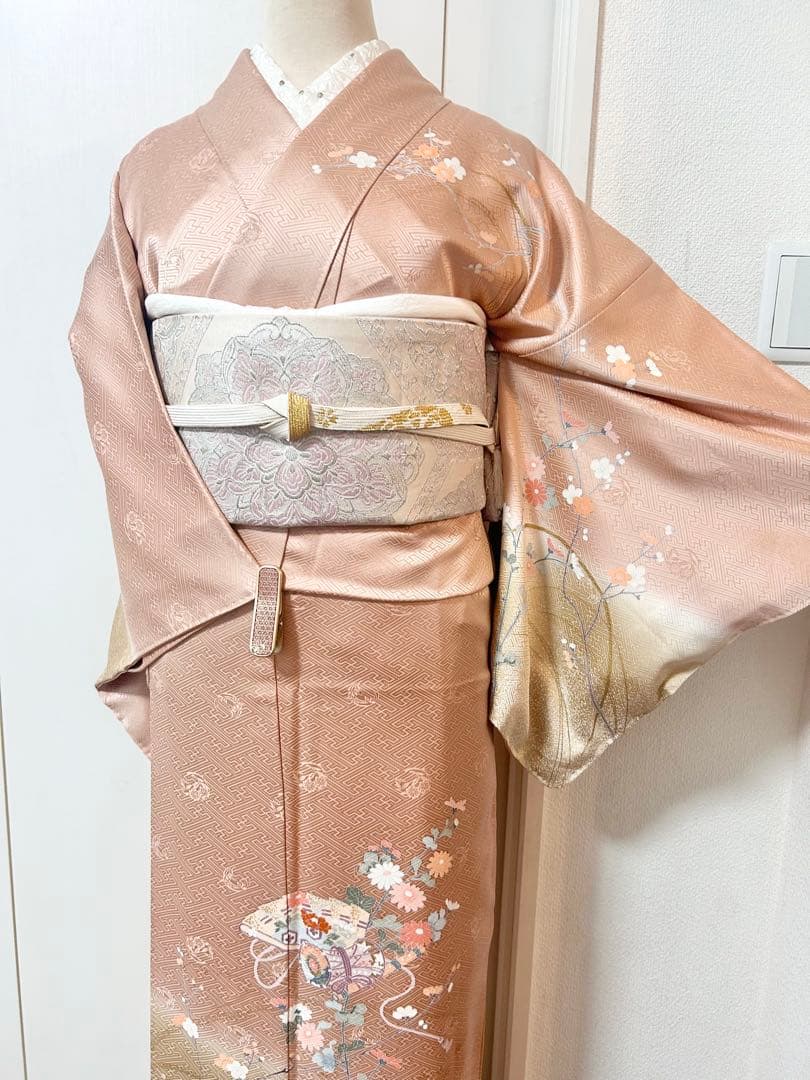 美品　裄丈長め　正絹訪問着　フルセット4点　卒業式　入学式　七五三　お宮参り