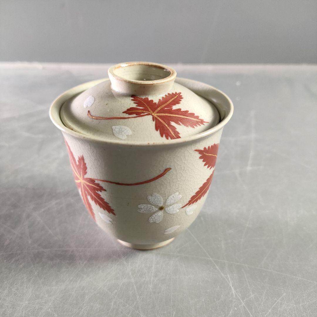 A874-3/平安菊渓 造/仁清写雲錦模様小蓋茶碗(蓋4客・碗5客)