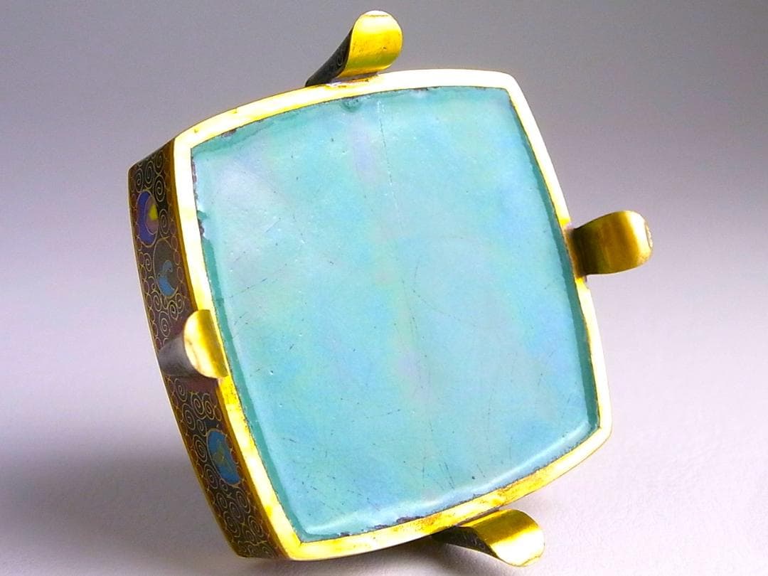 【 E456 】 美しき超名品　明治期尾張七宝上手作　黄銅線鳳凰文脚付き小物入れ