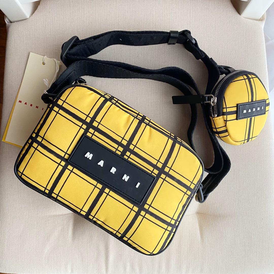 【MARNI】マルニ イエローチェック ナイロンパフ カメラバッグ ショルダー