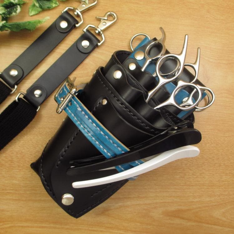 【特別価格】ブラック＆ブルー　６丁差し　本革シザーケース　SCA-150/CKB