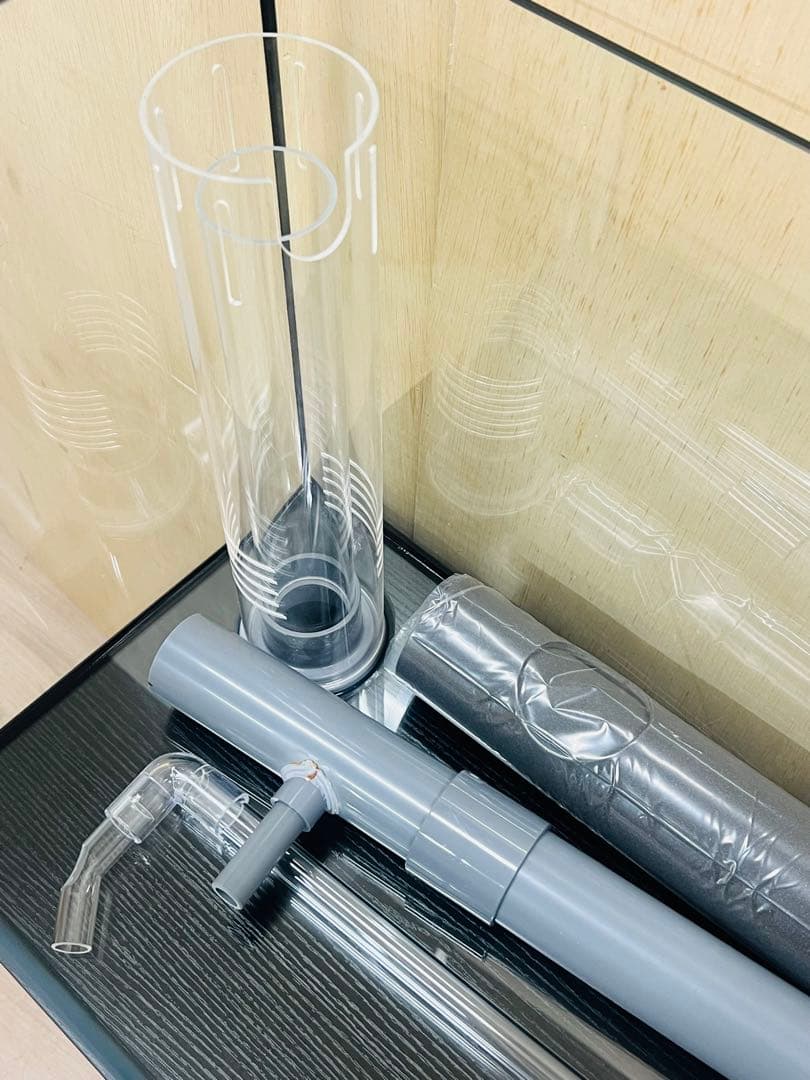 600×300×360オールガラスオーバーフロー水槽セット　ブラックシリコン