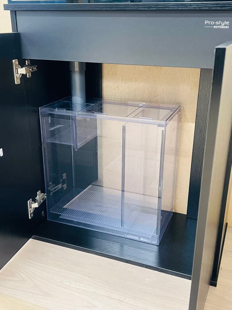 600×300×360オールガラスオーバーフロー水槽セット　ブラックシリコン