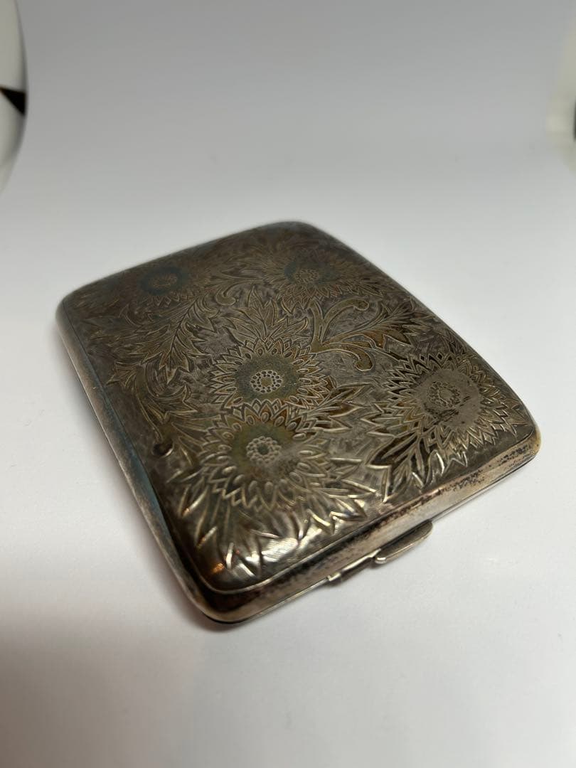 純銀刻印　アンティーク 銀製 シガレットケース 120g 彫金 手彫り
