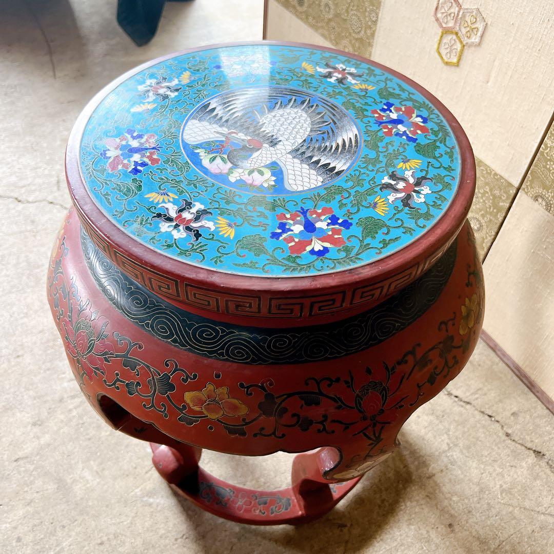 景泰蘭　七宝天板スツール　サイドテーブル　花台飾り台置台装飾時代 唐物中国美術