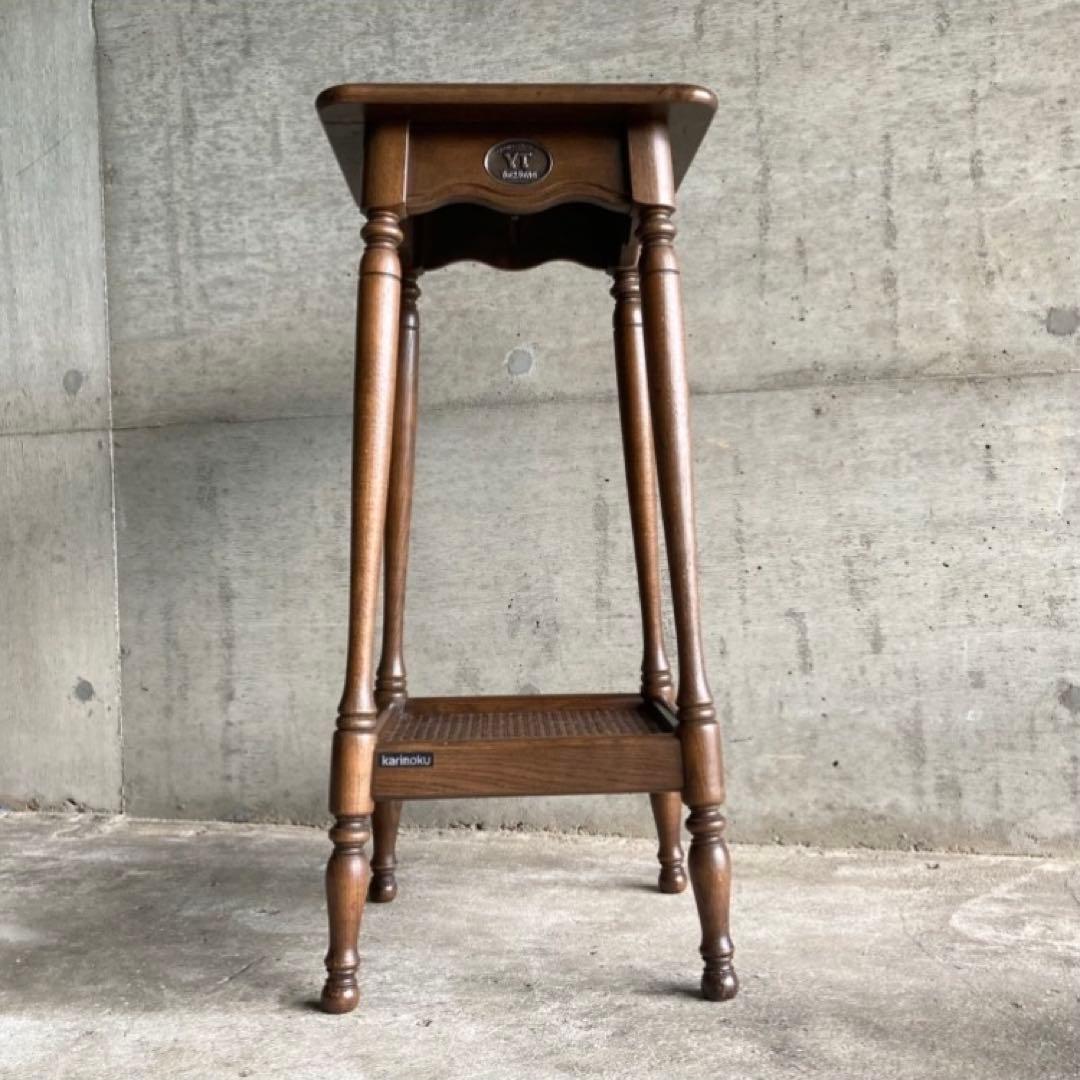 カリモク グランドコロニアル サイドテーブル 電話台 花台 木製 籐編み レトロ