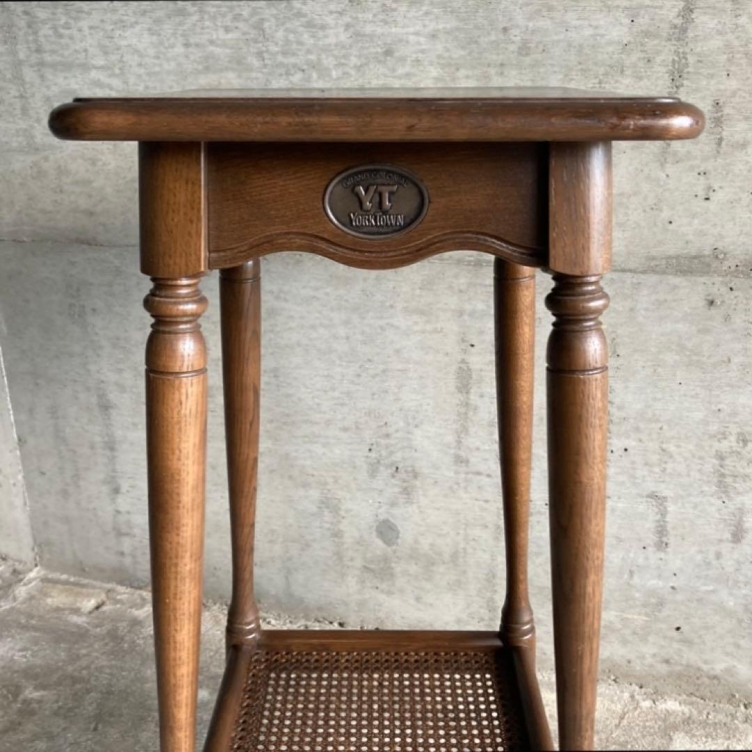 カリモク グランドコロニアル サイドテーブル 電話台 花台 木製 籐編み レトロ