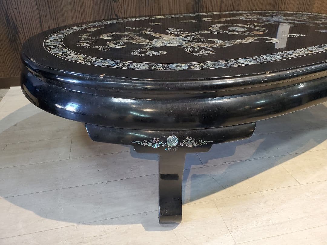 アジアンスタイル 木製楕円形テーブル