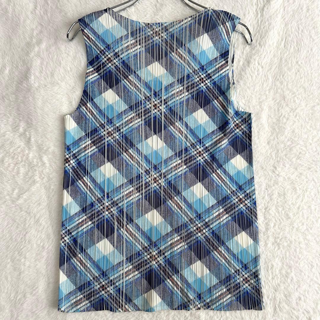 美品✨プリーツプリーズ ノースリーブ タンクトップ カットソー チェック柄 3