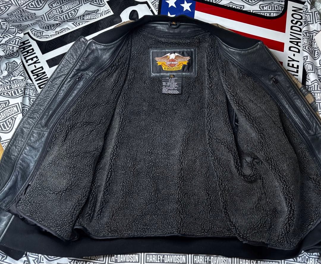 ハーレーダビッドソン 前後革刺繍ロゴ⭐️レアなラム本革製ジャケット脱着ボアライナー
