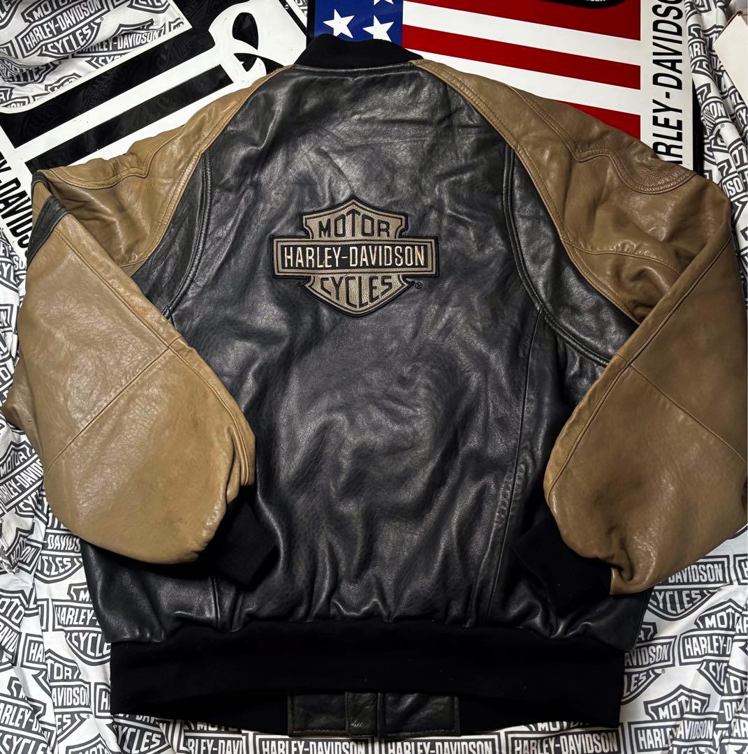 ハーレーダビッドソン 前後革刺繍ロゴ⭐️レアなラム本革製ジャケット脱着ボアライナー
