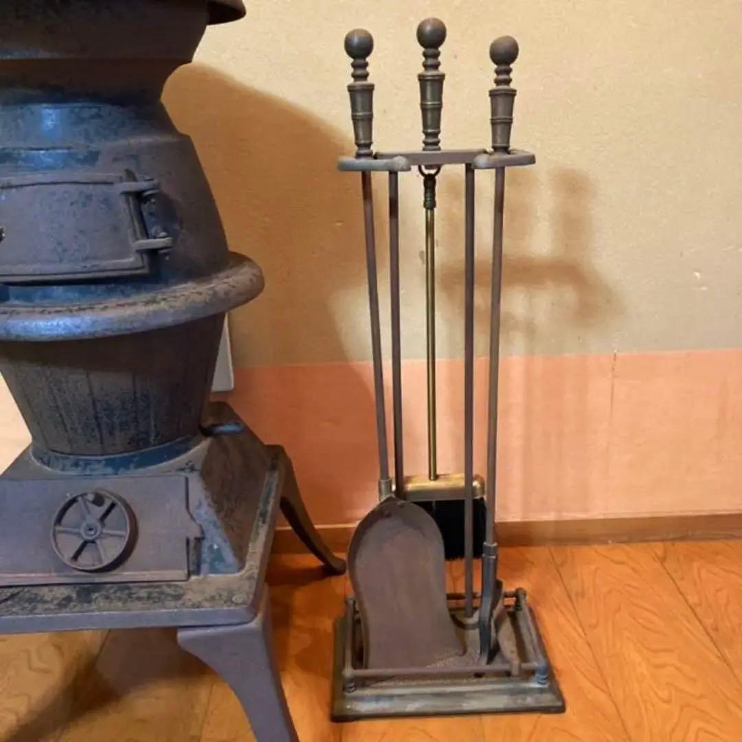 古いファイヤーツールセット 薪ストーブ 暖炉 スタンド 真鍮 鉄製 レトロ