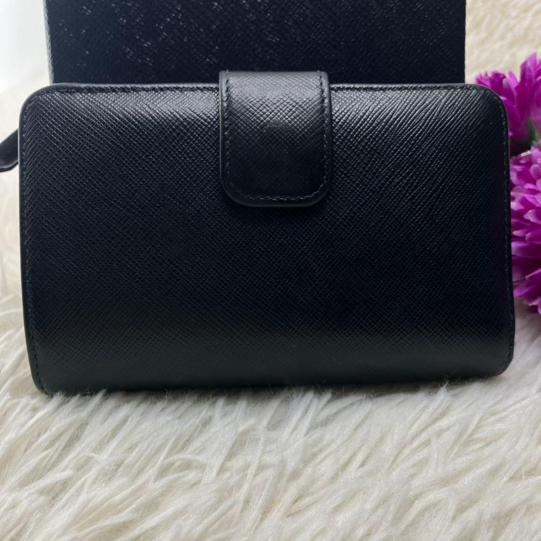極美品★ PRADA プラダ サフィアーノ レザー ブラック バイカラー