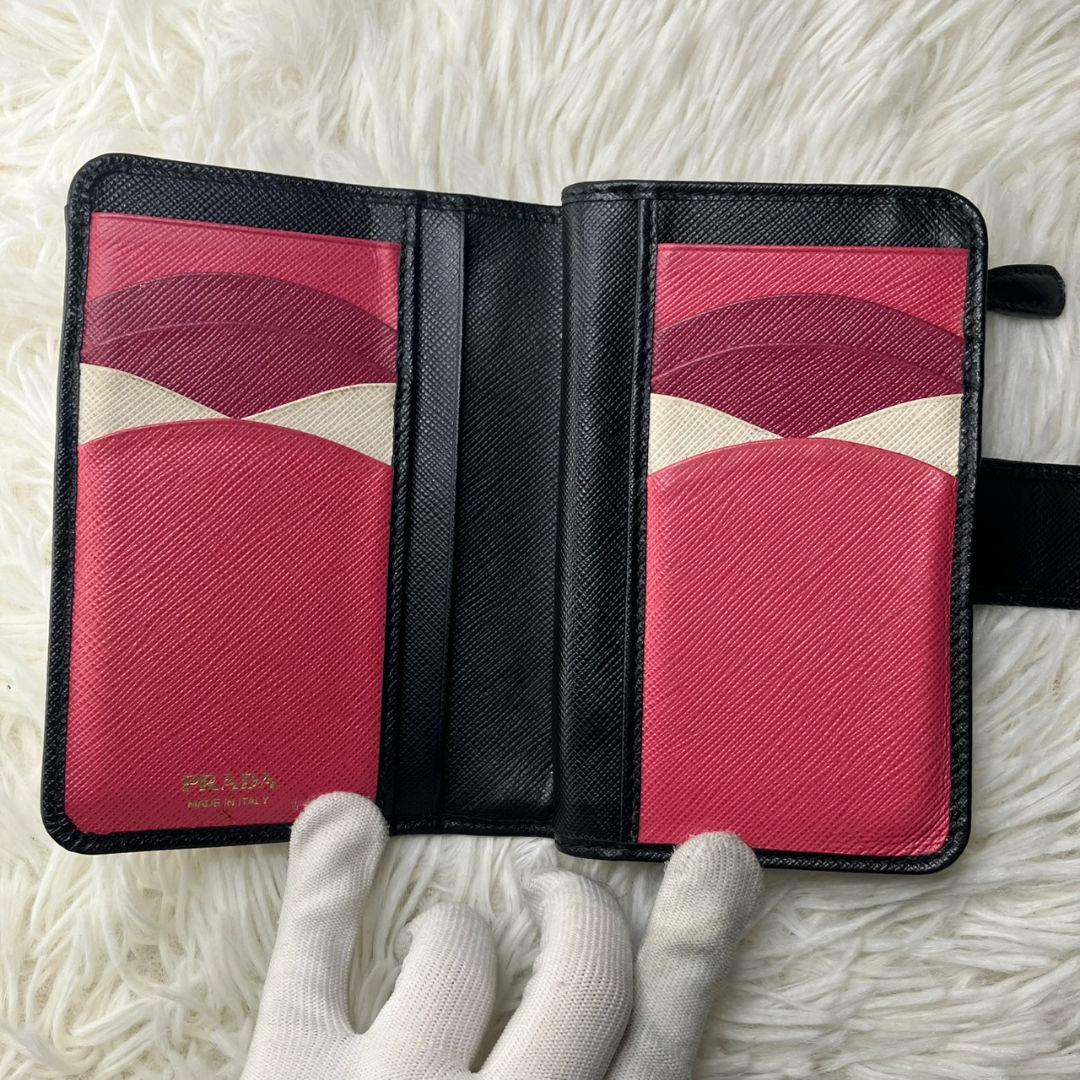 極美品★ PRADA プラダ サフィアーノ レザー ブラック バイカラー