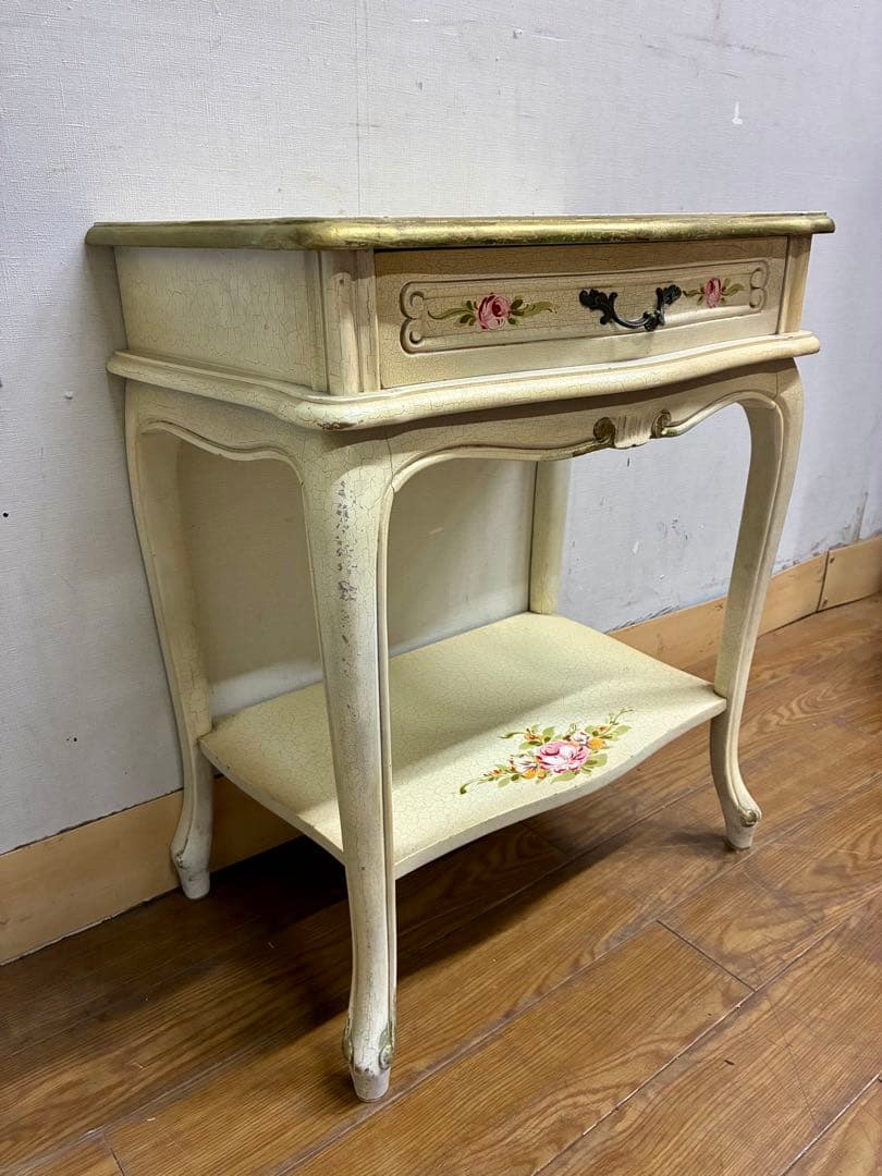 管399☆ イタリア製☆ロココ調☆姫家具☆ヒビ加工☆サイドテーブル