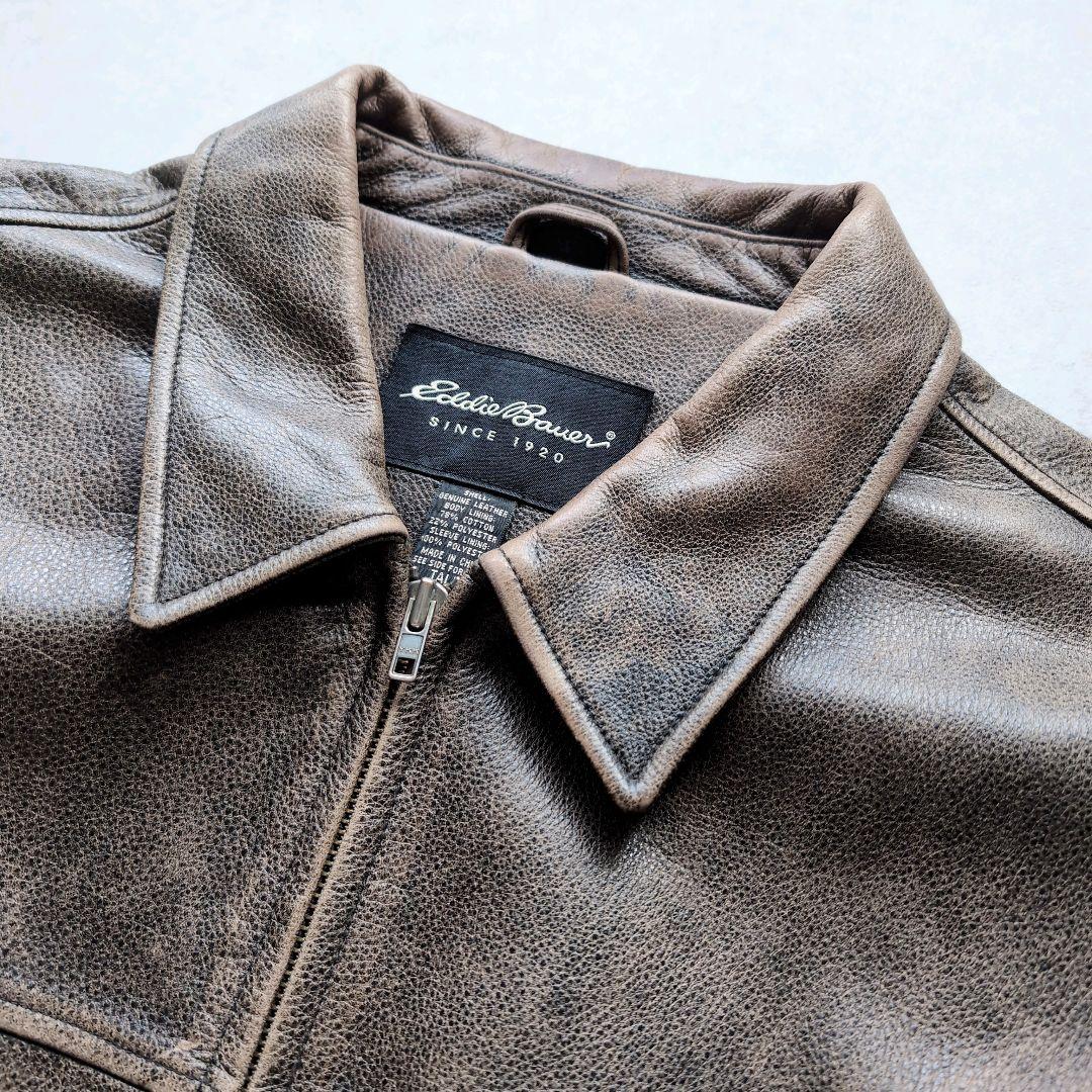 エディーバウアー レザージャケット シングルライダース ブラウン 2XL