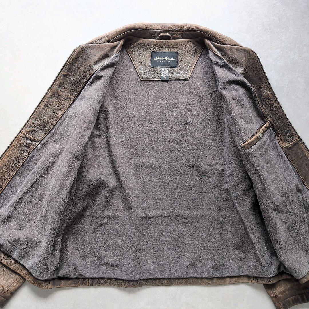 エディーバウアー レザージャケット シングルライダース ブラウン 2XL