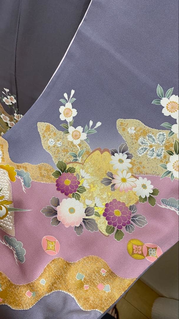 【年末セール！】高級SAGAFOX付 振袖 フルセット グレー 友禅 金駒刺繍