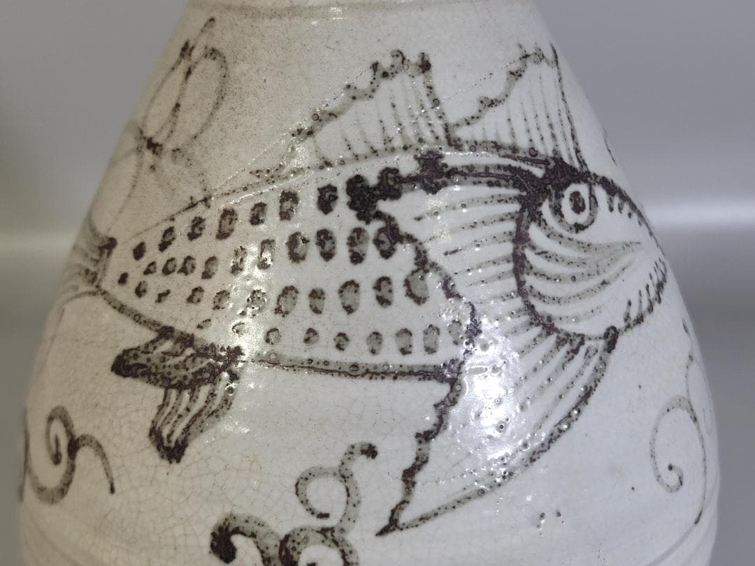 古美術 李朝 魚紋 花瓶