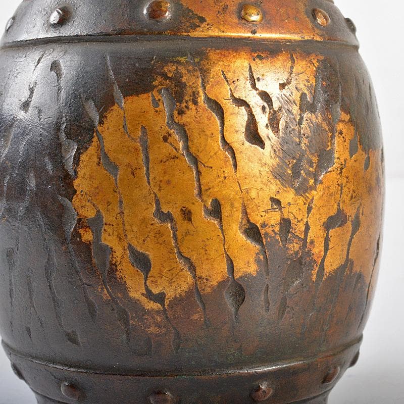 平安　秦蔵六造　銅鍍金　獅子摘　太鼓式　香炉　H　R5377