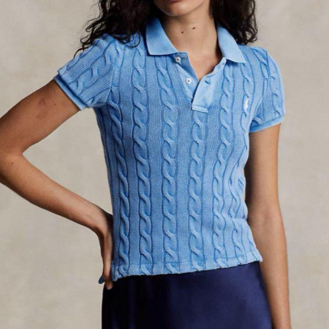 【美品】ポロラルフローレン　ケーブルニット　ポロシャツ　半袖 ロゴ　ポニー刺繍