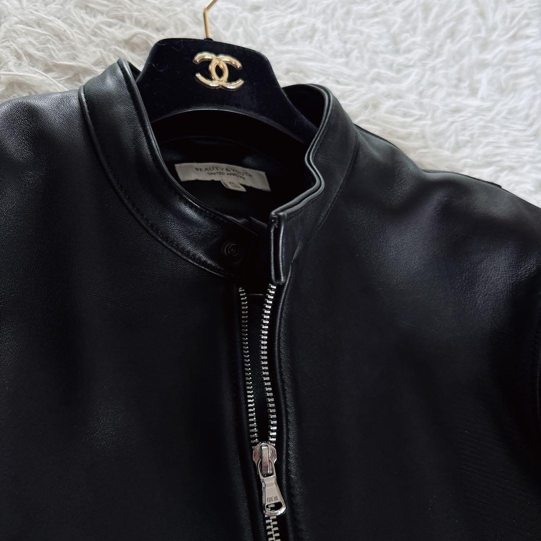 【BEAUTY&YOUTH】シングルライダースジャケット 羊革 ブラック XL