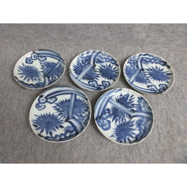 古伊万里染付竹笹に梅図中皿5枚 [B28150]