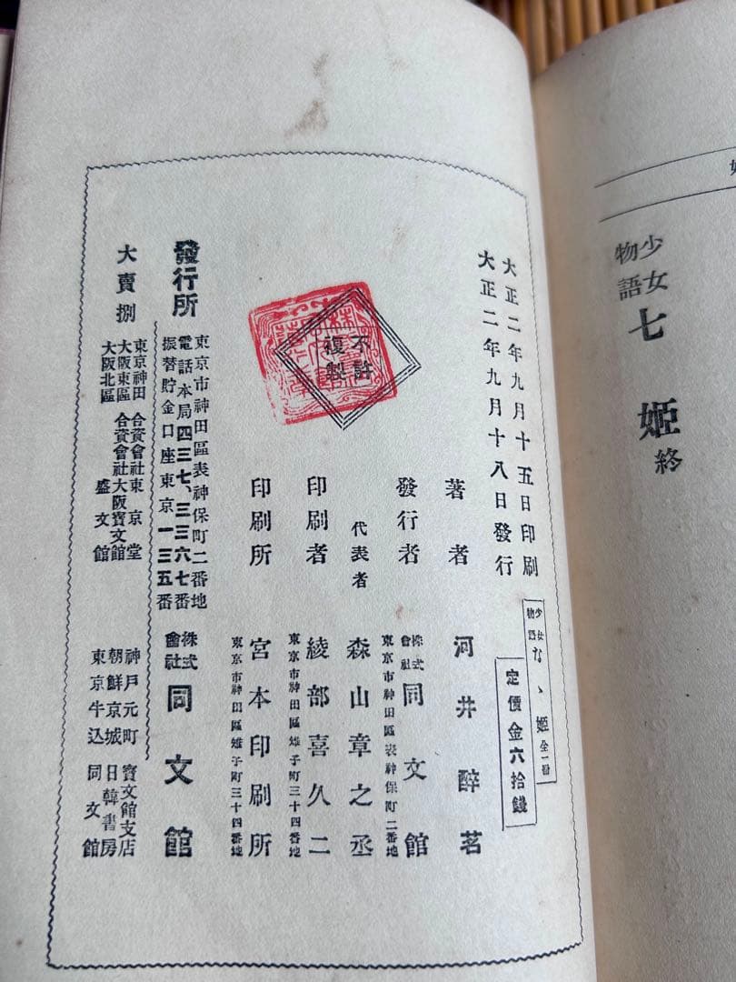 少女物語 なゝ姫 河井醉茗 著 大正2年発行