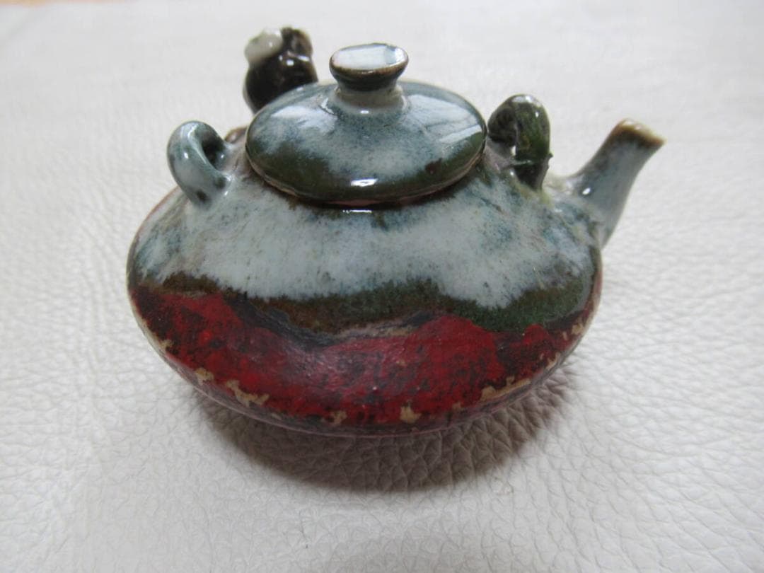 極希少 1897年頃 明治30年◆隅田焼 初代 井上良斎『老人が釣り』急須型水滴