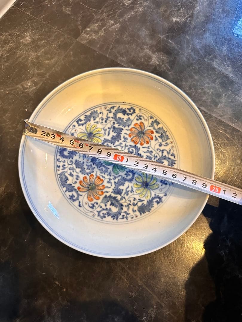 清代　大清雍正年製　青花染付 彩繪花卉文　古陶磁皿　中国古美術　時代物　骨董