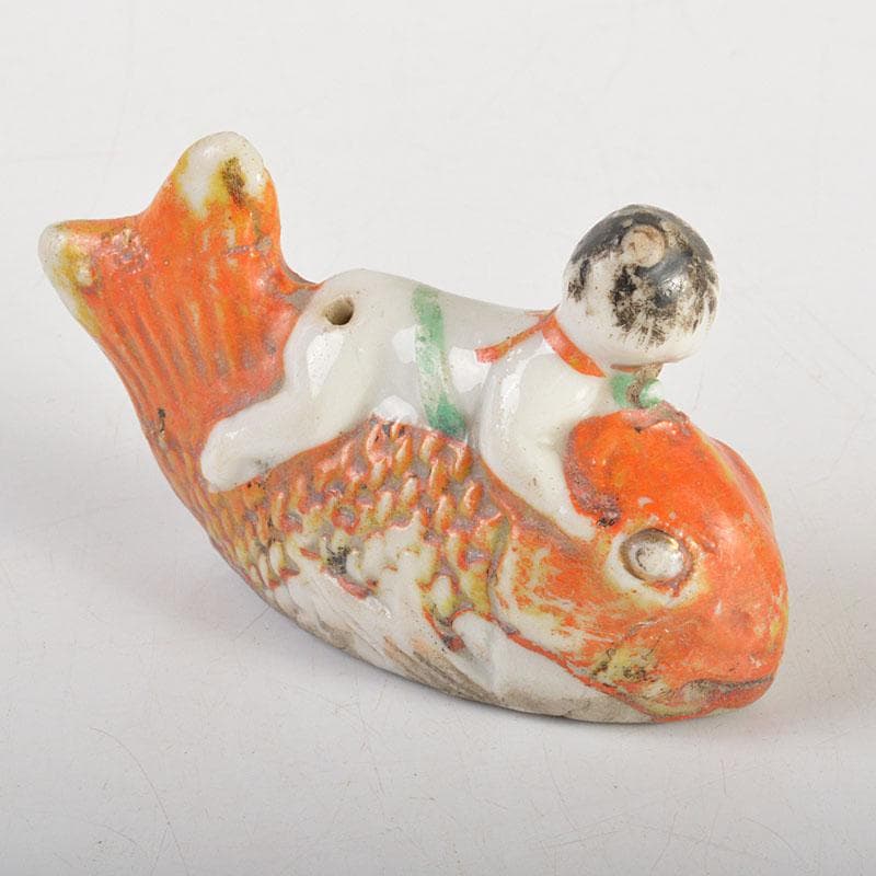 古民芸　色絵　鯛乗り童子　水滴　時代箱付　N　6771