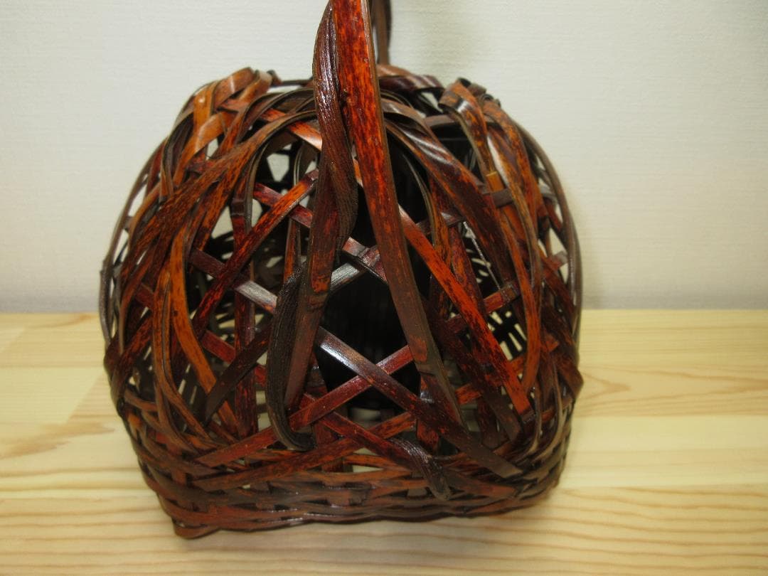 送料込【逢絢亭】茶道具 花籠 宗全籠 手付き 木製 正信作 紙箱入り