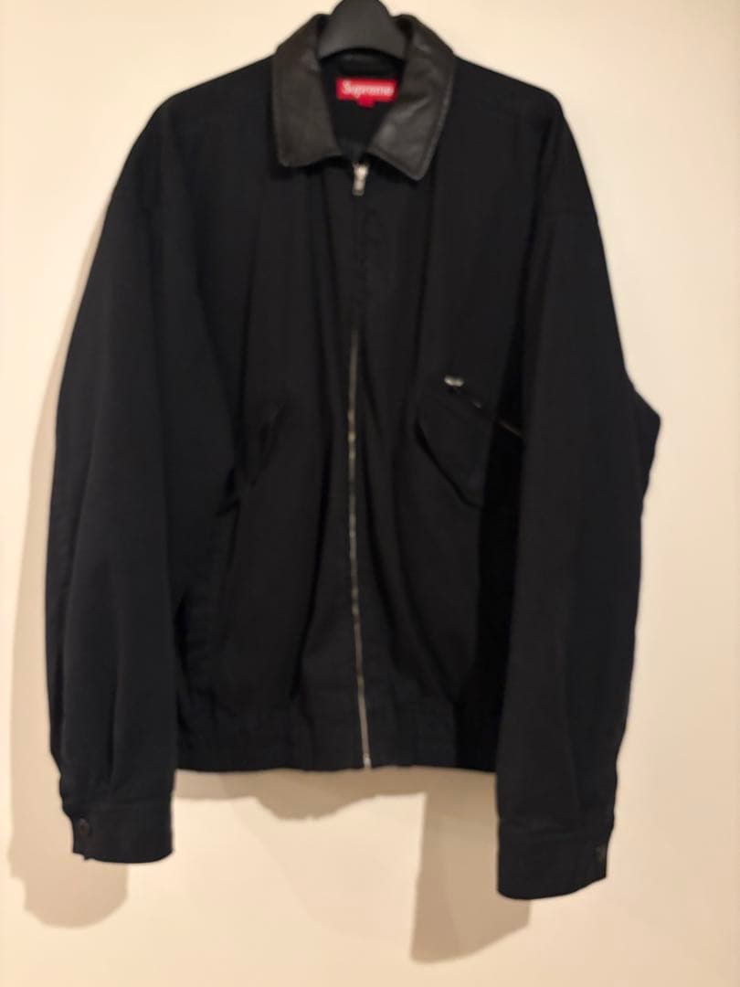 Supreme ブラック ジャンパー レザー襟