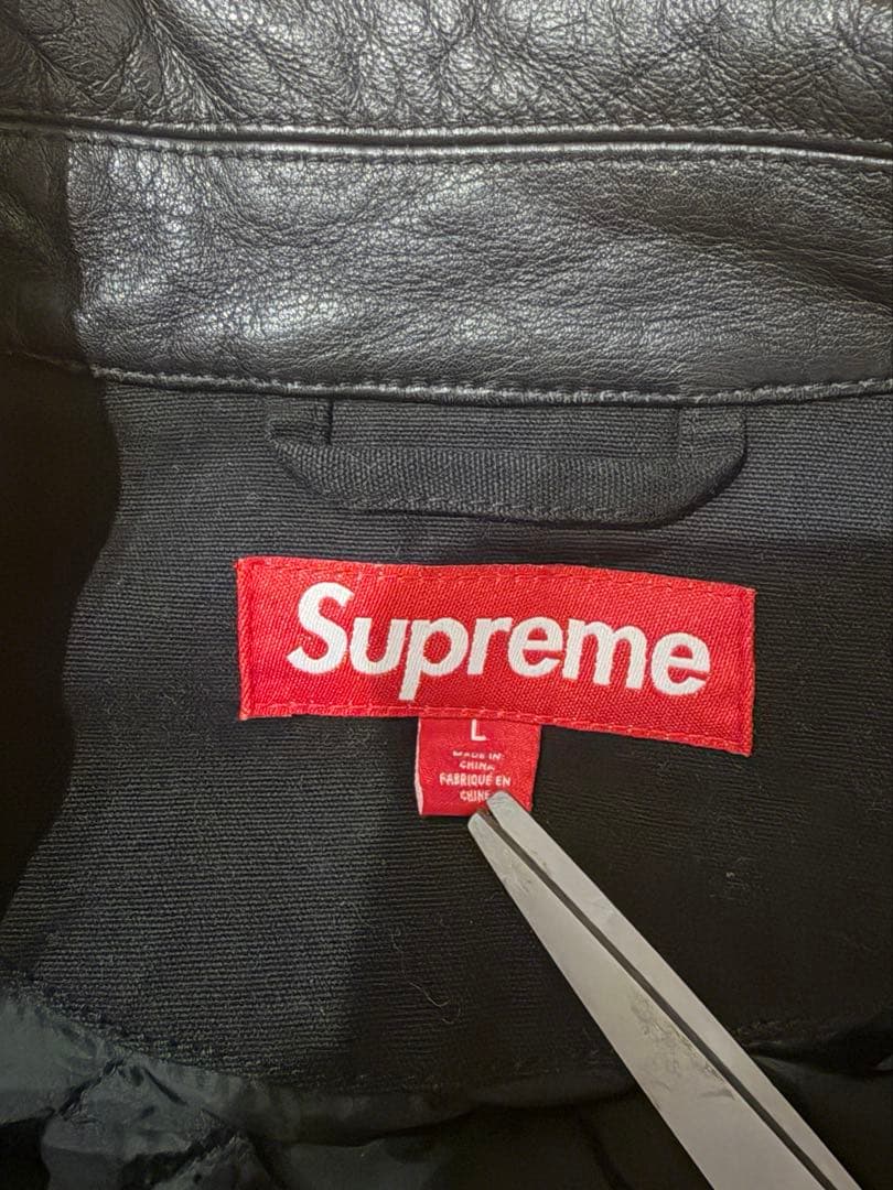 Supreme ブラック ジャンパー レザー襟