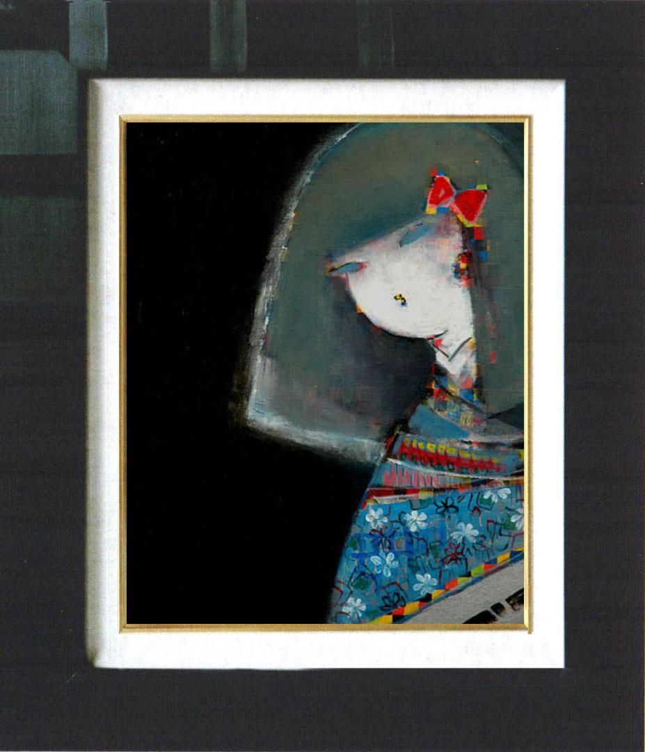 油絵 菅家令子 絵 絵画インテリア額付(白) F6-083111 市松人形 少女