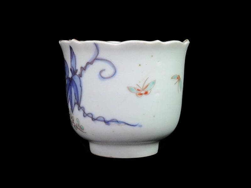 古伊万里　染錦　朝顔の図　向付　猪口　２客　E147AS-fbrg