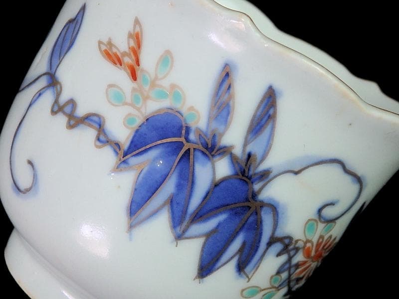 古伊万里　染錦　朝顔の図　向付　猪口　２客　E147AS-fbrg