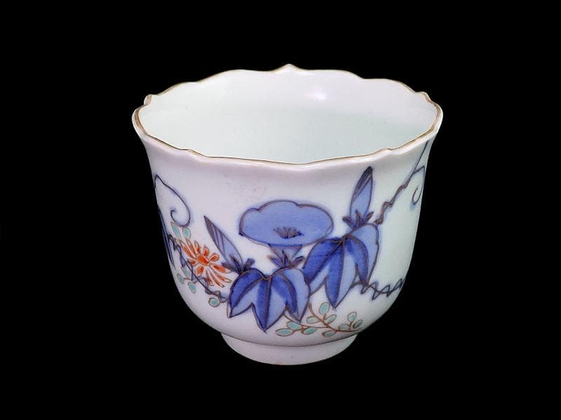 古伊万里　染錦　朝顔の図　向付　猪口　２客　E147AS-fbrg