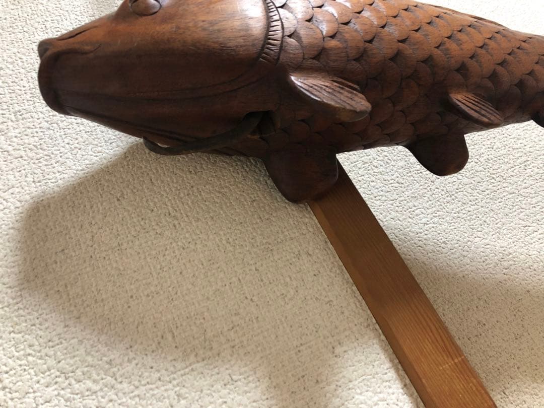 自在鉤　鯉　木彫り　囲炉裏
