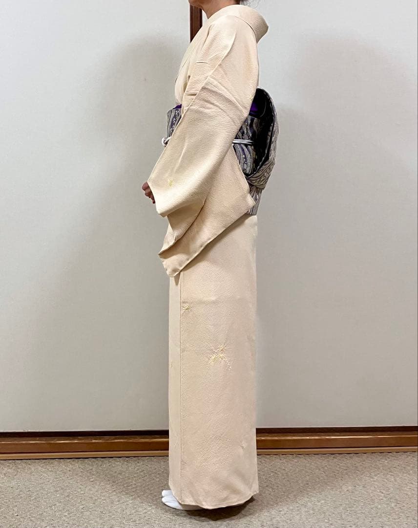 【未使用】裄丈66.5 身丈161 正絹 飛び柄小紋 パールトーン加工