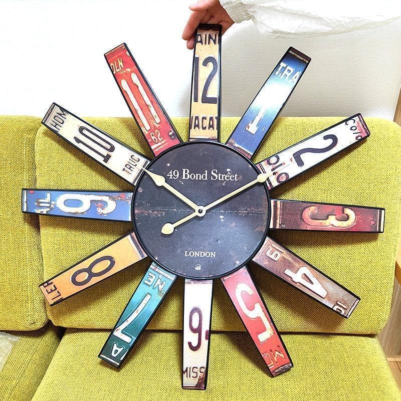 掛時計 巨大 アンティーククロック ナンバープレート 大きい カラフル 壁掛け