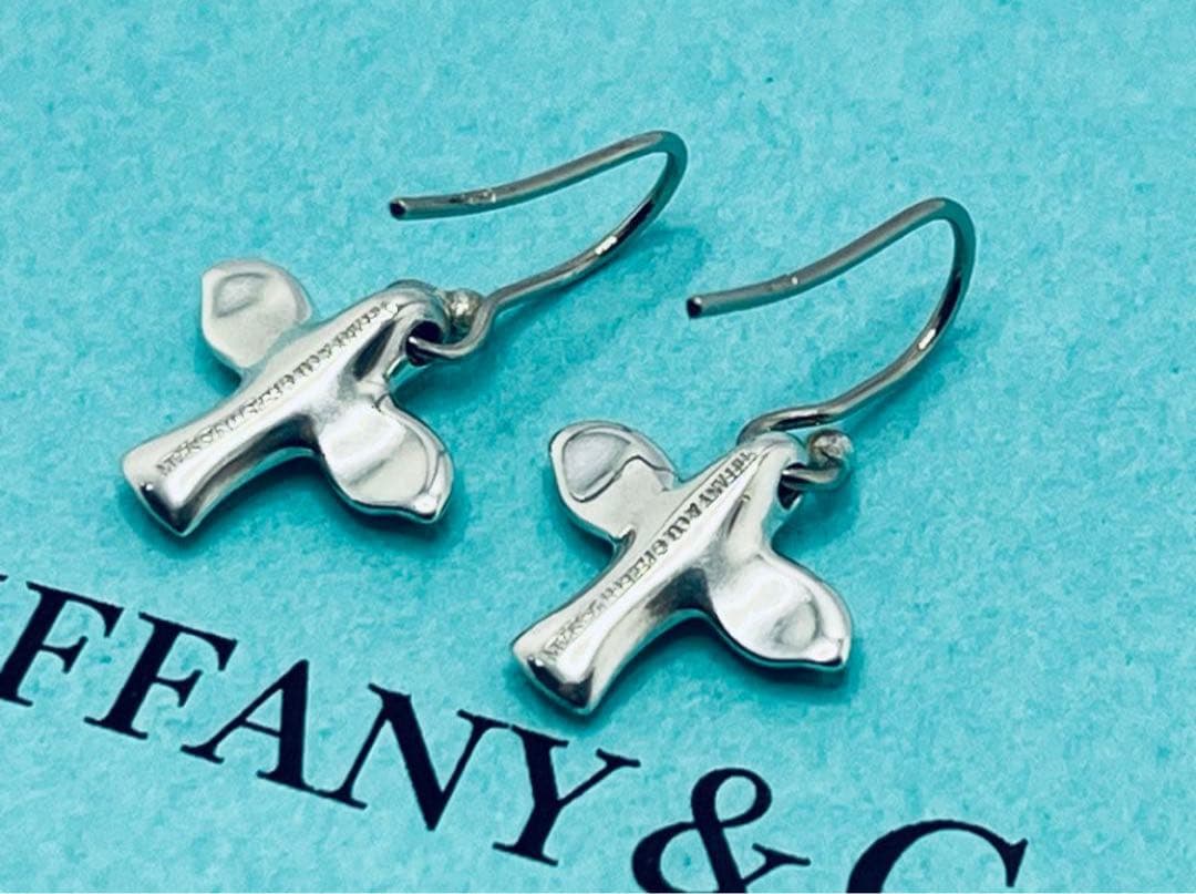 h508 美品　ティファニー　バード　クロス　フック　ピアス　シルバー　925