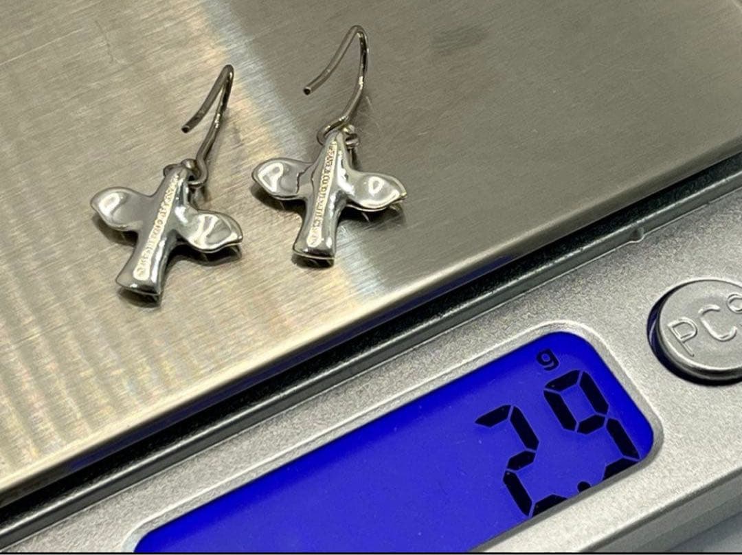 h508 美品　ティファニー　バード　クロス　フック　ピアス　シルバー　925