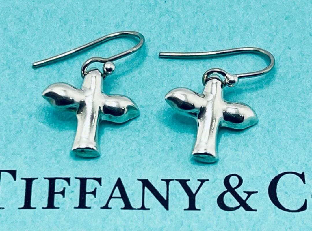 h508 美品　ティファニー　バード　クロス　フック　ピアス　シルバー　925