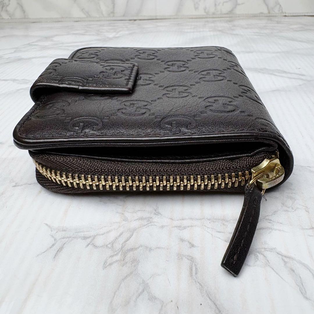 501 未使用級 GUCCI シマ 二つ折り財布 ラウンドファスナー ux7