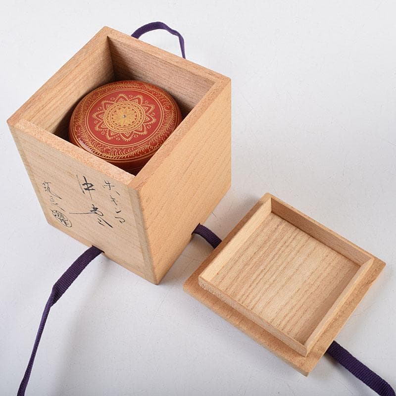 茶道具　蒔絵師　筑城筑良作　朱キンマ　中棗　共箱　V　9043