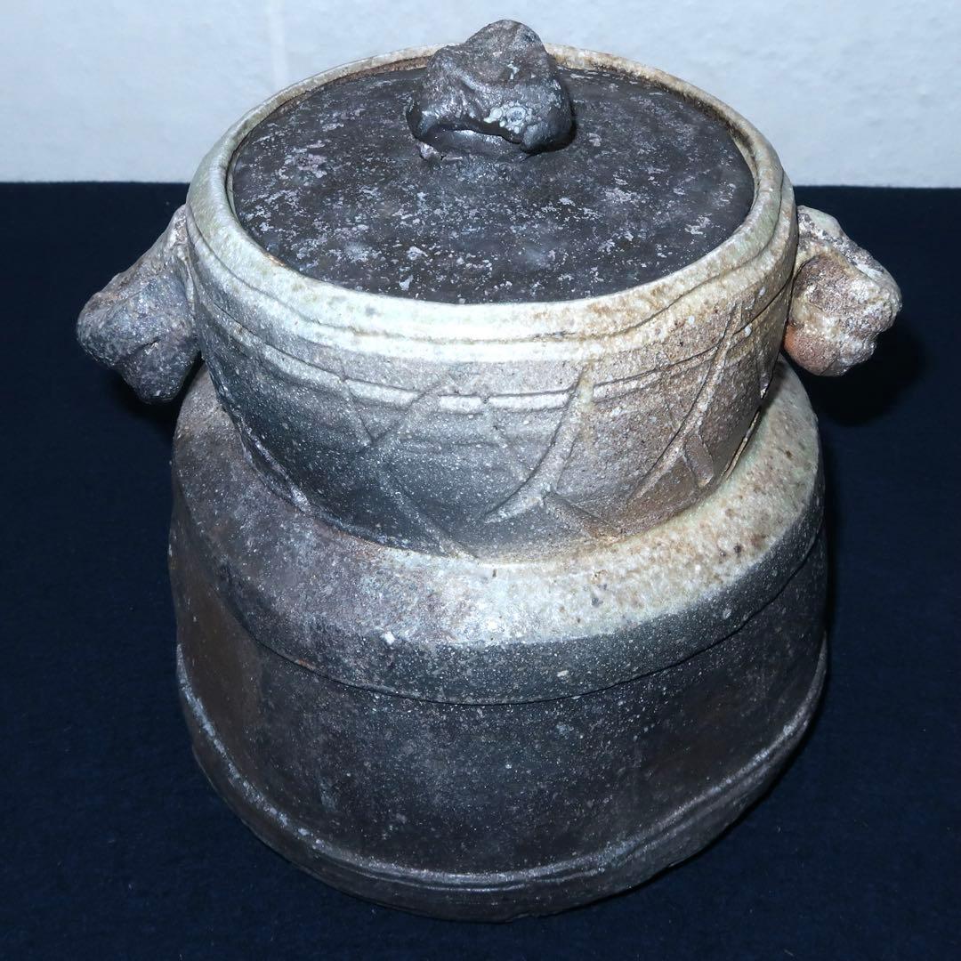 【茶道具】那波翔英作　丹波焼　窯変双耳水指